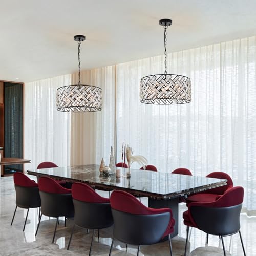 Black Crystal Chandelier 18" Drum 6 (Medium Drum Black)