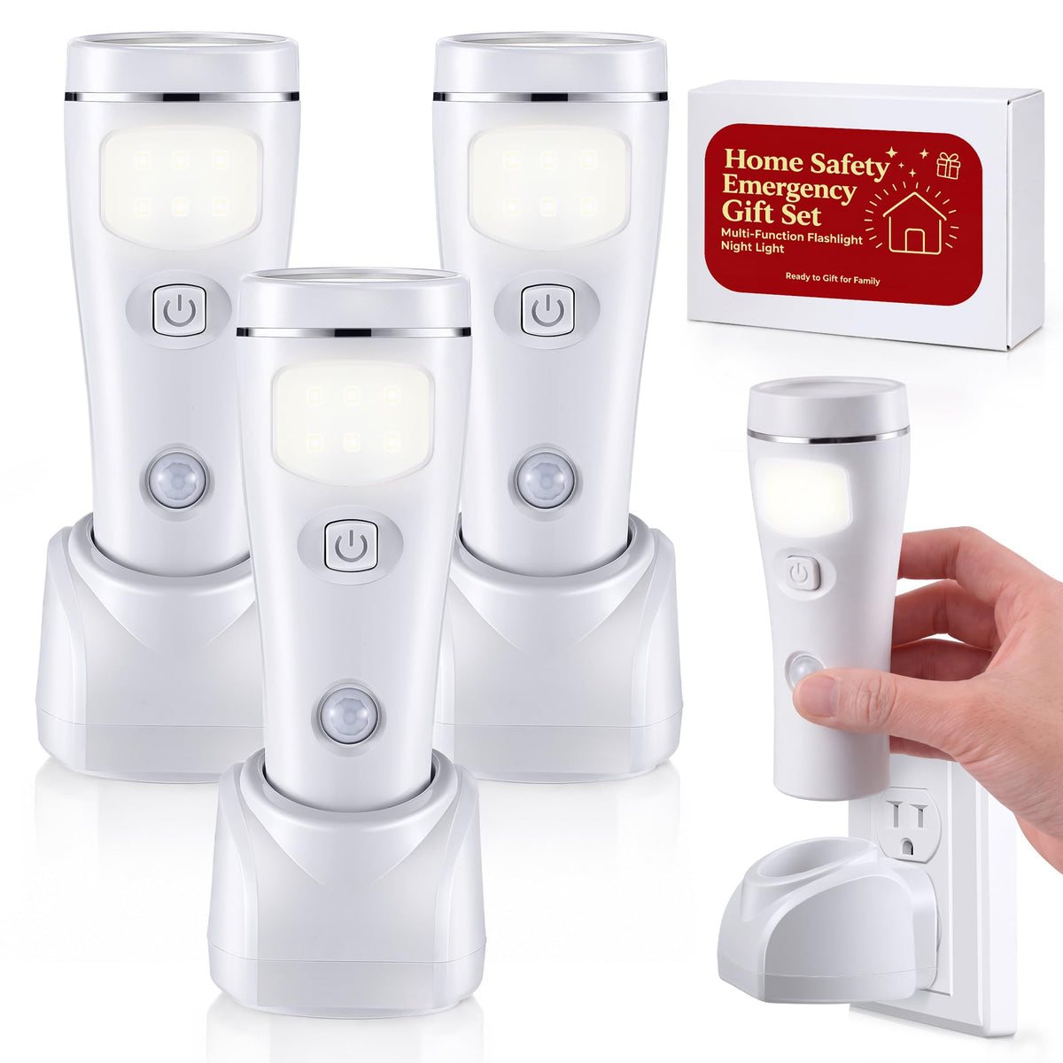 3 Pack 4 in 1 LED Emergency Lights for Home Power Failure (White)