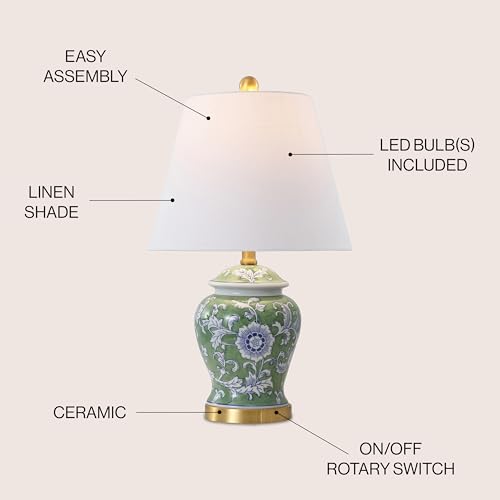 Penelope Ginger Jar 22" LED Table Lamp (Green/White / Set of 1)