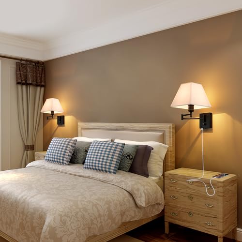 Swinging arm wall lamp (White square lampshade)