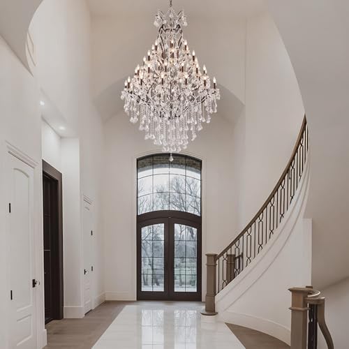 Large Crystal Chandeliers for High Ceilings 42 Lights Maria Theresa Chandelier Light Fixture Heavy Modern Chandelier for Foyer Hallway Entryway Staircase Brown 75" H x 49.2" D (Brown / 42 Lights)