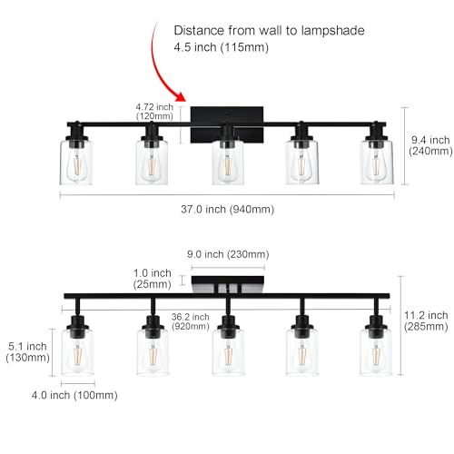 5 Light Vanity Lights for Bathroom with Rotatable Light Head (Black / 5-Light)