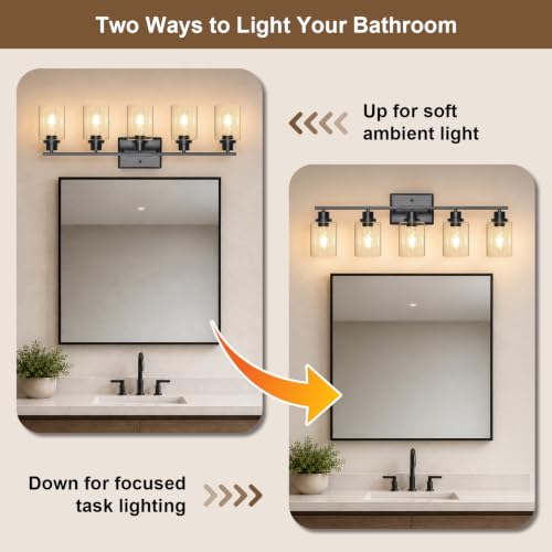 Modern Bathroom Light Fixtures Over Mirror (Black / 5 Light)