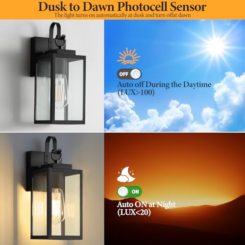 2-Pack 11.8-Inch Dusk to Dawn Outdoor Wall Light, All-Metal Frame (11.8'' 2 PACK / Black)