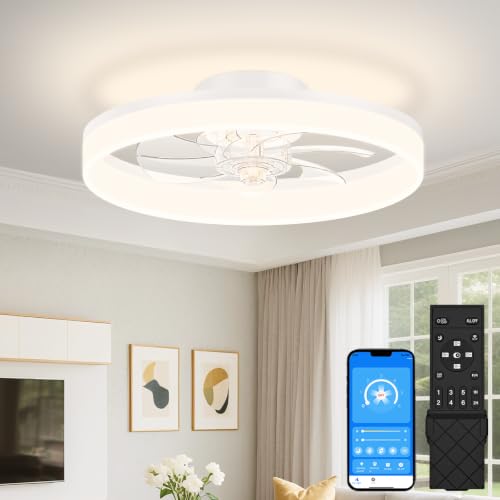 Low Profile Ceiling Fans with Lights and Remote (White / 16 INCH)