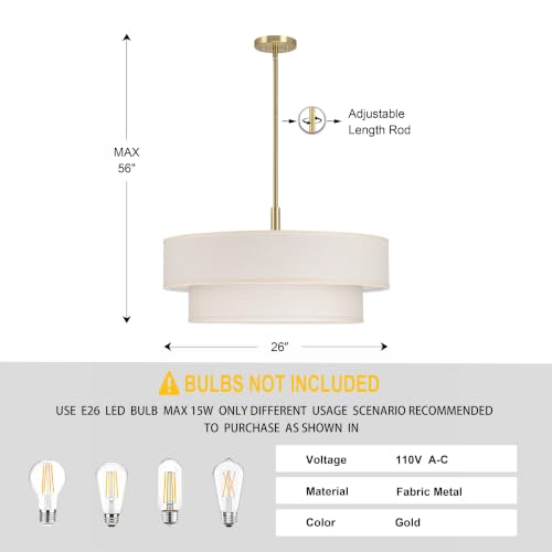 6 Light 26" Cream Fabric Shade Hanging Gold Farmhouse Pendant Light (Gold Pendant Light / 26")