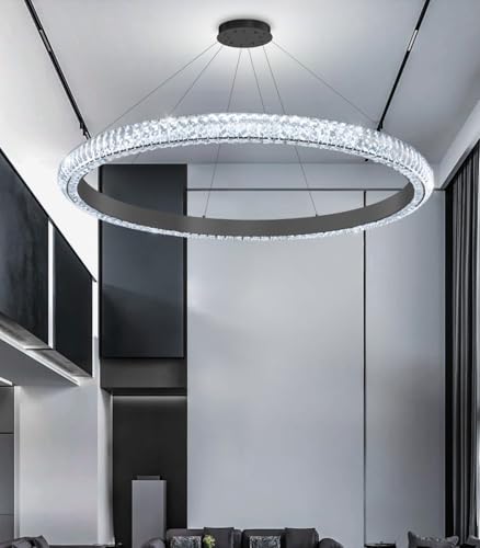 40" 1 Ring Crystal Chandelier Modern LED Dimmable Ring Pendant Light Chandelier for Dining Room Living Room Black (Black / 1 Ring Round 40")