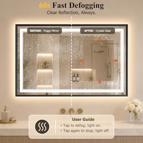 30"x40" LED Bathroom Mirror with Lights (Black / 40"L x 30"W)