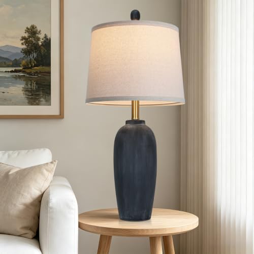 26 Inch Farmhouse Ceramic Jar Table Lamps Set of 2 (Black)
