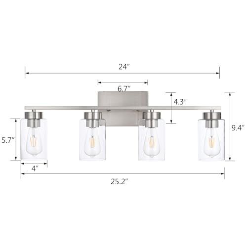 4 Light Bathroom Vanity Light Fixtures (4 Lights Nickel)