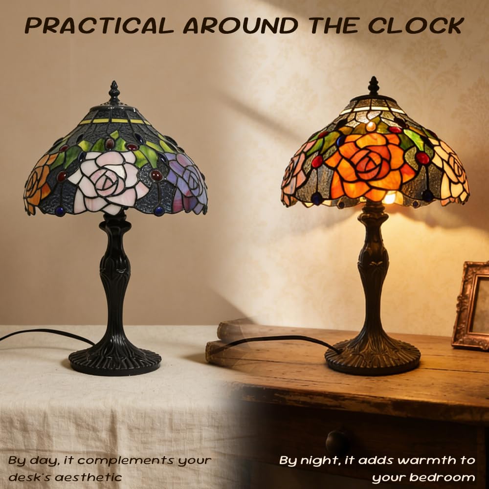 Rose Tiffany Style Stained Glass Table Lamp (Stained Glass Lamp C)