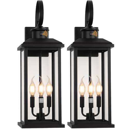 24" Dusk to Dawn Outdoor Wall Light Fixture Extra Large Lamp 2Pack (Black / Dusk to Dawn)