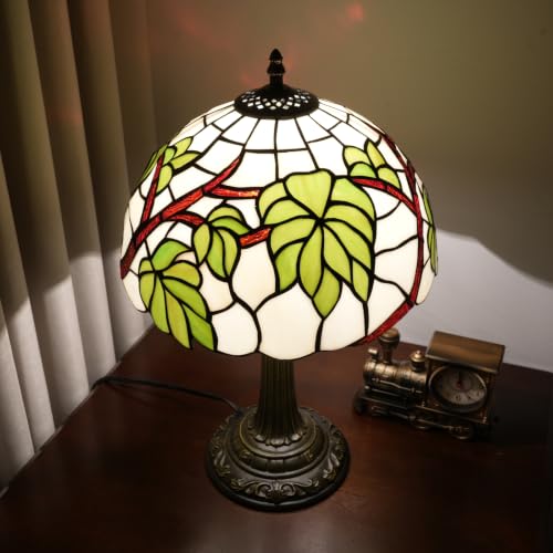 12 Inch Tiffany Lamp Grape Leaf Stained Glass Bedroom Table Lamps Village Retro Country Style For Living Room Side Bedside Kitchen Nightstand Office Dormitory Home Decor Accent Reading Desk Light (Leaf Lamp)