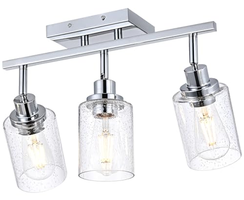 3 Light Chrome Track Light Fixture Ceiling Track Lighting Heads with Seeded Glass Chrome Multi (Chrome / 3-Light)