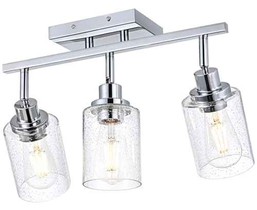 3 Light Chrome Track Light Fixture Ceiling Track Lighting Heads with Seeded Glass Chrome Multi (Chrome / 3-Light)