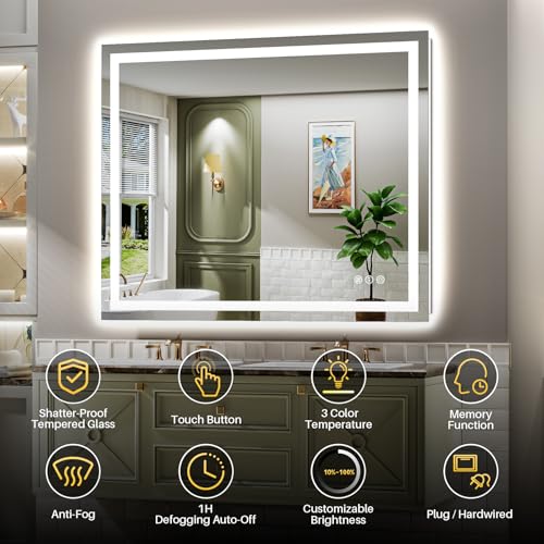 48x38 Inch LED Bathroom Mirror with Lights (Backlit+front Lit / 48"L x 38"W)