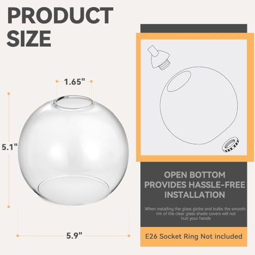 2 Pack Globe Clear Glass Lampshades (5.1 " Height - 2 Pack / Clear)