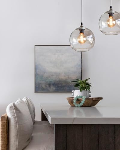 Pendant Lights Kitchen Island Glass Blown Lighting Modern Globe Seeded Brushed Nickle 7" Diam