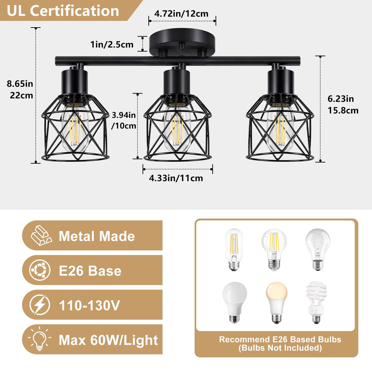 3 Lights Adjustable Multi (Black / 3-Light)