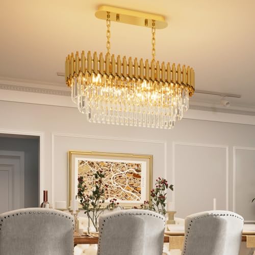 31.5" 8 Light Gold K9 Crystal Chandelier (Gold L32")