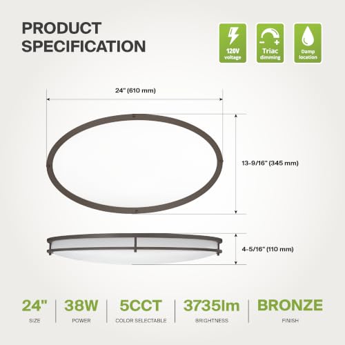 LED 24" Oval Flush Mount Lighting (Oil-Rubbed Bronze)