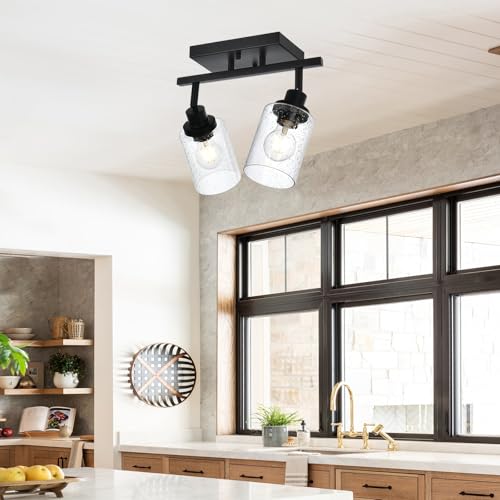 2 Light Black Track Lighting Kit Ceiling Mount Kitchen Track Lighting Fixtures (Black / 2-Light)