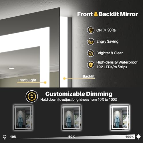 24x36 Inch LED Bathroom Mirror with Lights (Backlit+front Lit / 24"L x 36"W)
