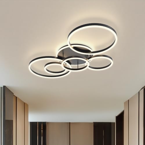 Chloe Flush Mount Ceiling Light (Black Ash / 6 Circles / Warm White)
