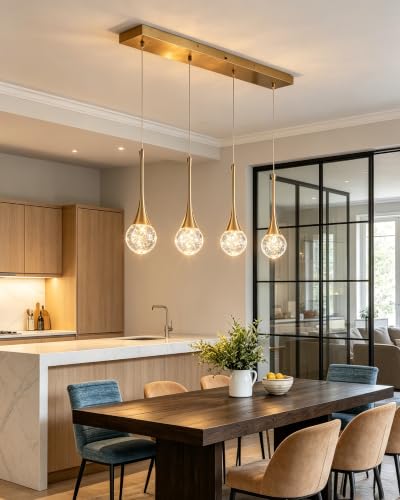 4 Light Brushed Gold Crystal Chandelier (Gold / Rectangle Pendant 4-Light)