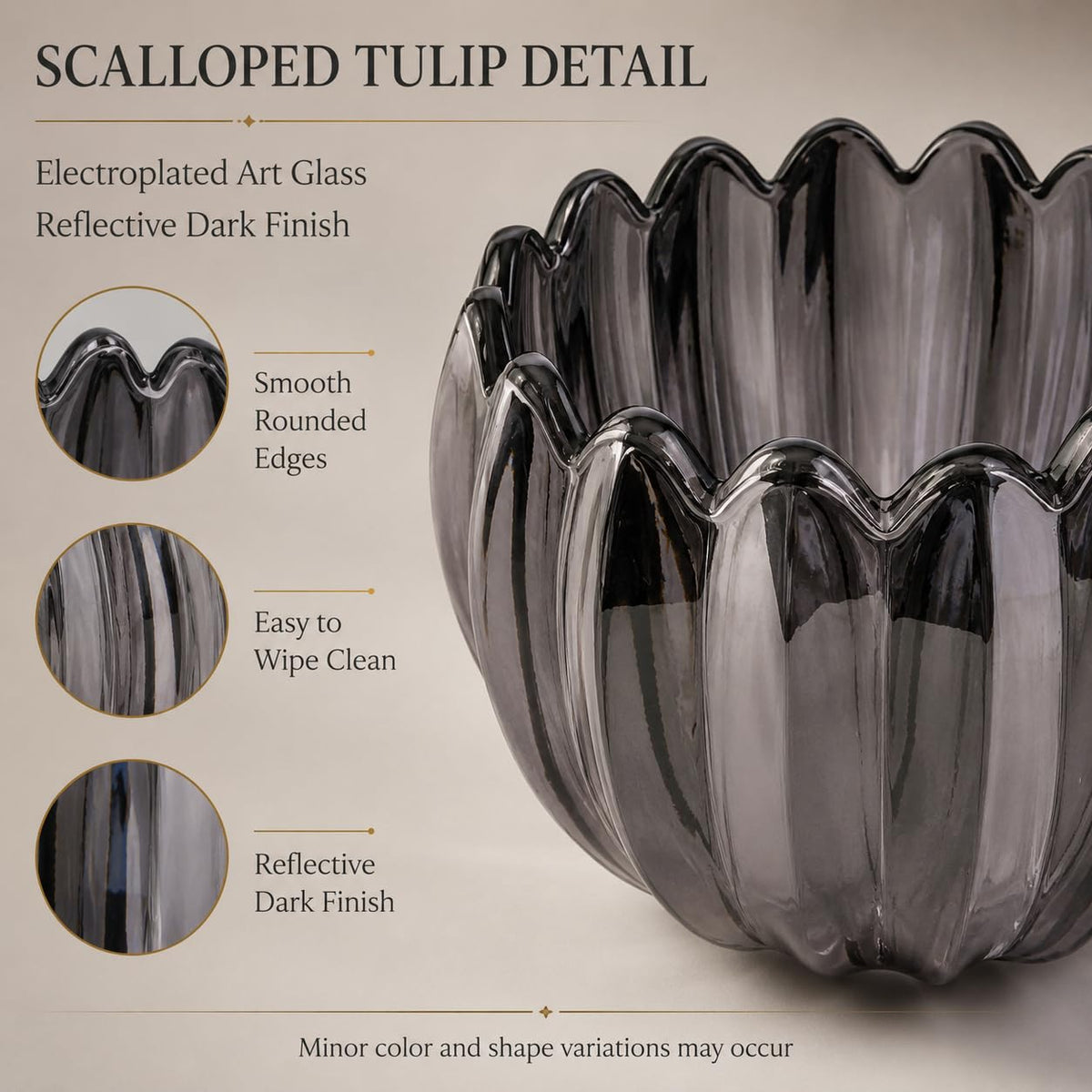 Dark Grey Tulip Glass Lamp Shades 3Pcs (Tulip Dark-Grey / 3 Pack)