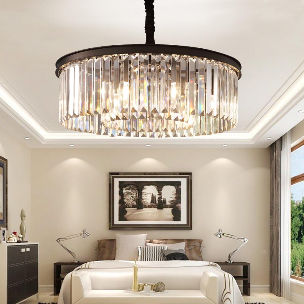Crystal Chandeliers Modern Contemporary Ceiling Lights Fixtures Pendant Lighting Dining Room Living Room Chandelier D21.6 H7.1 (D22" / Matte Black)