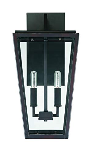 5-548-13 Milton Modern Clear Glass Outdoor Wall Lantern, 2-Light 80 Total Watts, 20" H x 10" W, English Bronze (20" Height)