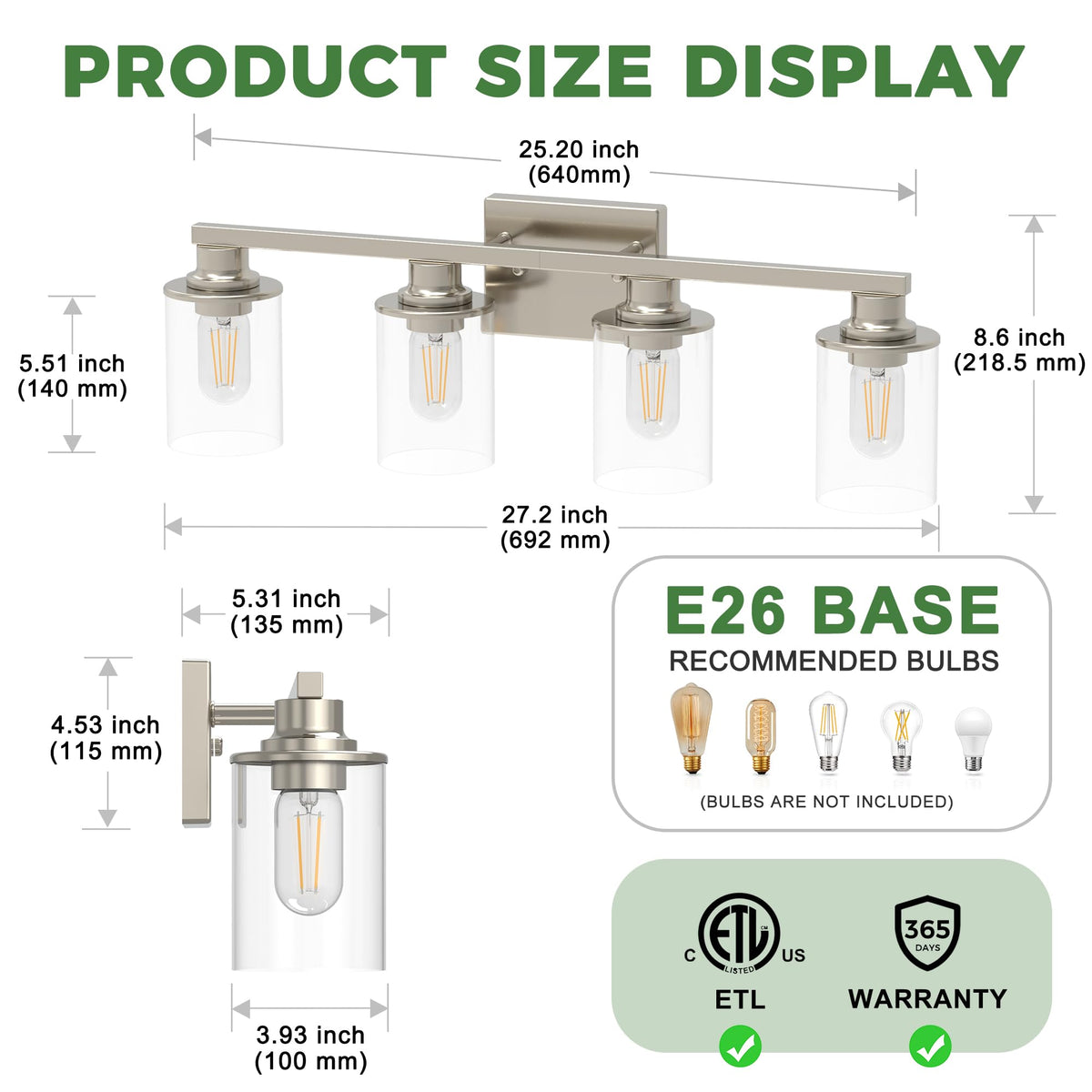 Nickel Bathroom Vanity Light Fixture Over Mirror 4 (Nickel / 4-Light)