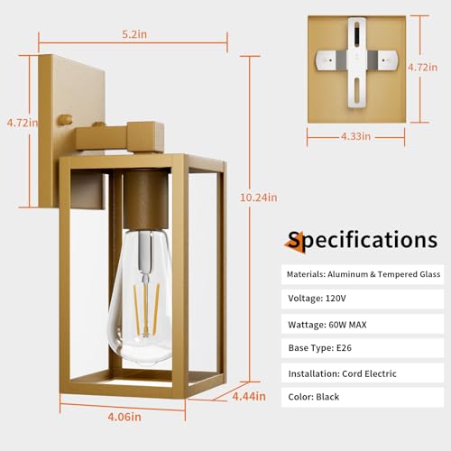 Outdoor Light Fixtures Wall Mount (Gold / 10.24'')