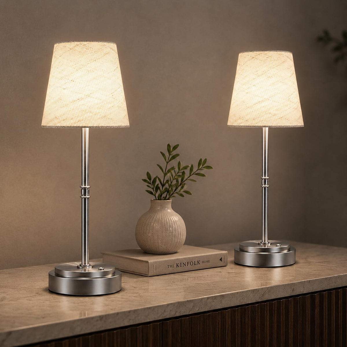 Cordless Table Lamps 2 Pack (Silver)