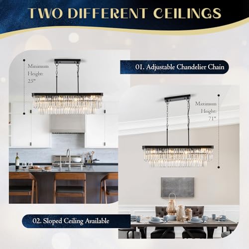 Black Crystal Chandeliers 11 Lights 33.5" Rectangle Chandelier (Black / Long-33.5”)