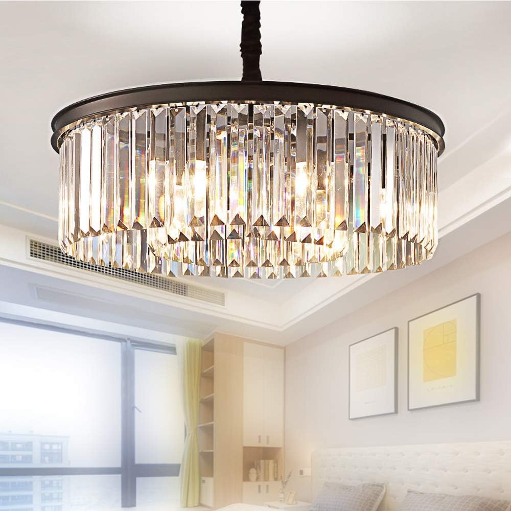 Crystal Chandeliers Modern Contemporary Ceiling Lights Fixtures Pendant Lighting Dining Room Living Room Chandelier D21.6 H7.1 (D22" / Matte Black)