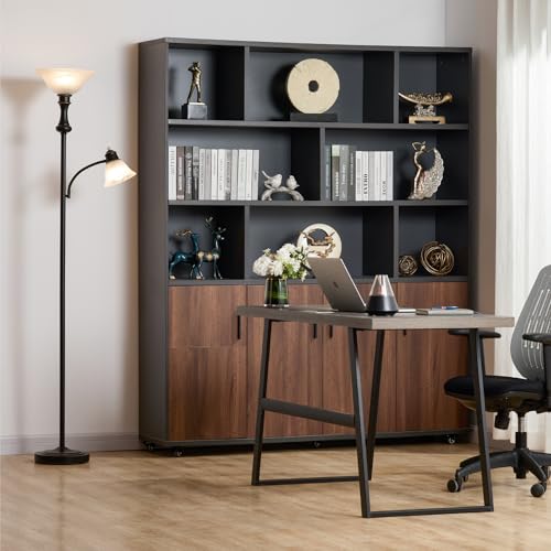 Torchiere Floor Lamp with Adjustable Angle Reading Lamp (Black)