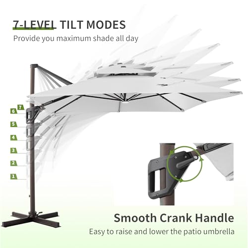9x12 FT Cantilever Offset Patio Umbrella with Lights (FogGrey)