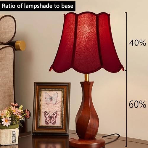 Medium Scalloped Lamp Shade Burgundy (Burgundy Red-natural faux silk / 8"×13"×11" (Spider)-1 pc)