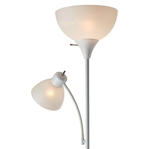 67136 72" Torchiere Floor Lamp with Adjustable Reading Light (White / 1 Pack)