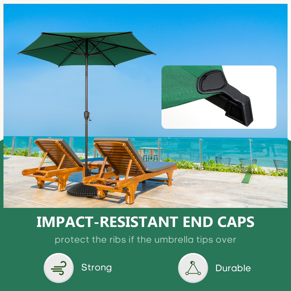 7.5FT Lyon Outdoor Patio Umbrella Outdoor Table Umbrella with Push Button Tilt and Crank Market Umbrella 6 Sturdy Ribs UV Protection Waterproof for Garden Deck Backyard Pool Dark Green (7.5 FT(6 Ribs) / Dark Green)