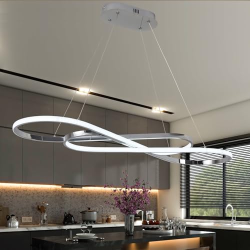 White Iron Music Note Dimmable Height Adjustable LED Pendant Chandelier with Remote (Electroplated Chrome / 47.24in)