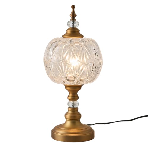 Vintage Glass Table Lamps Brass Metal Desk Lamp 1 Light Table Light with Plug Switch for Bedroom Living Room