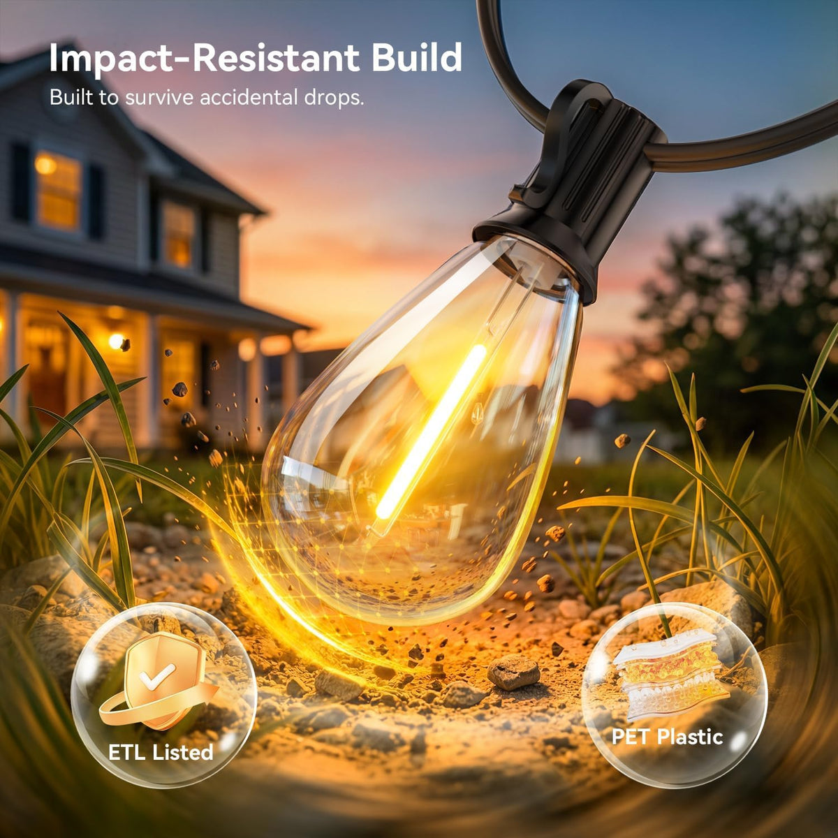 200FT LED Outdoor String Lights with 60+2 Edison Shatterproof Waterproof Bulbs (200FT)