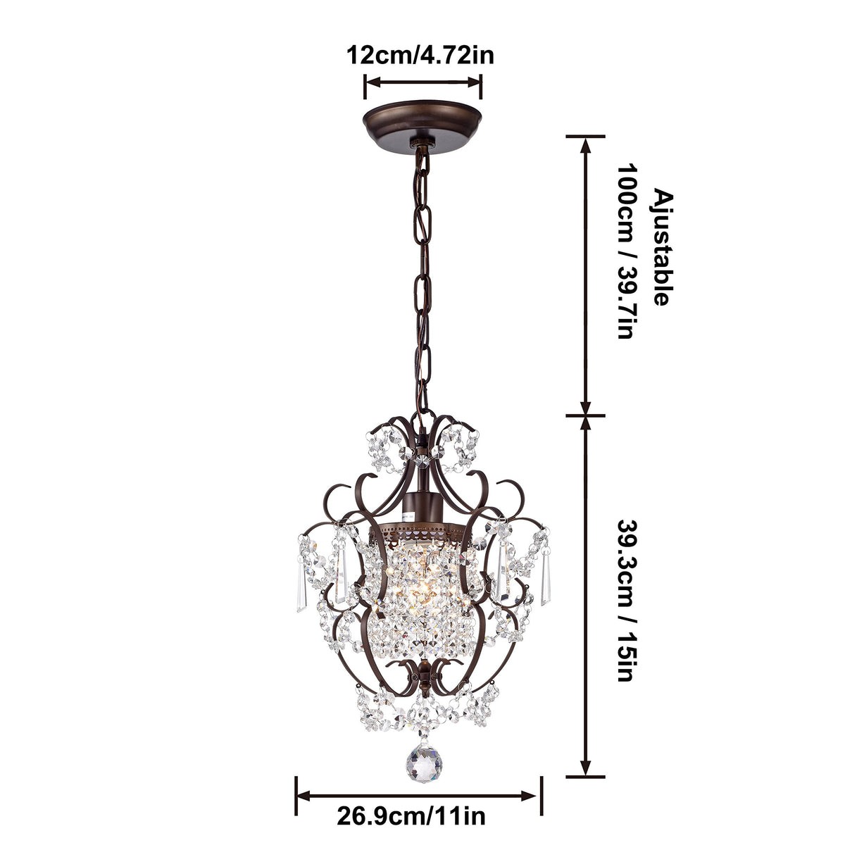 Crystal Chandelier Lighting Bronze D11×H15.8 1 Light Pendant (Bronze / 1-Light)
