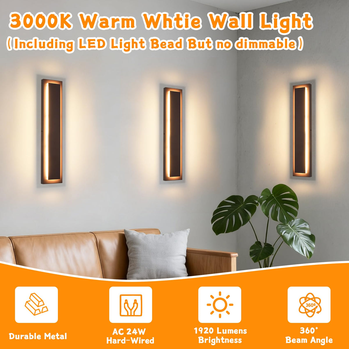 24 in Brown Long Outdoor Wall Lights (Brown 1-tier Modern Design / 23.6 Inches（60 cm）)