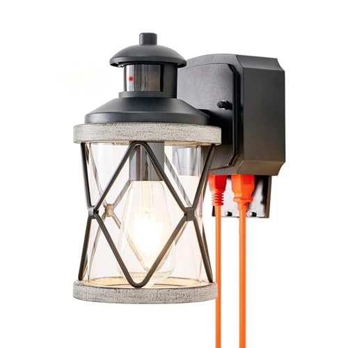 Dusk to Dawn Motion Sensor Outdoor Porch Light with GFCI Outlet (White / 1 Pack)