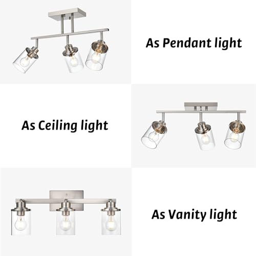 Track Lighting Fixtures 3 Light Directional Ceiling Lights with Adjustable Track Heads (Brushed Nickel / 3-Light)