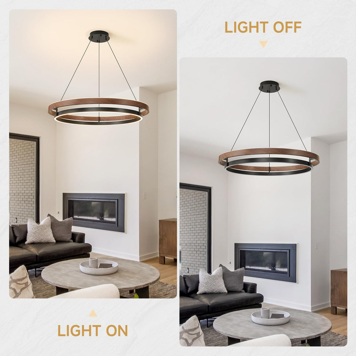 2 Ring Wood Round LED Chandelier (31.5'')